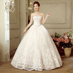 婚纱礼服2019新款新娘结婚简约齐地抹胸森系公主白色婚纱雪纺裙边