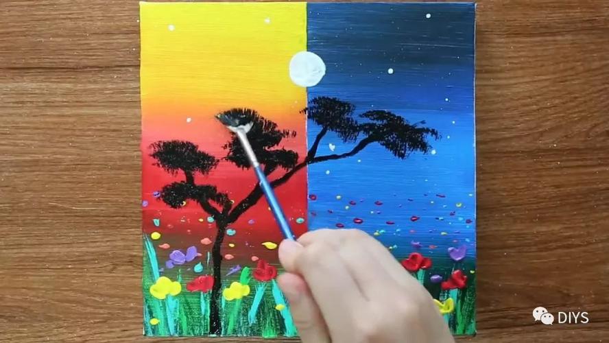 用丙烯颜料绘画的技巧看看如何制作一幅昼夜风景画非常简单