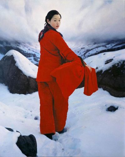 王沂东油画 ----《红衣女人》系列