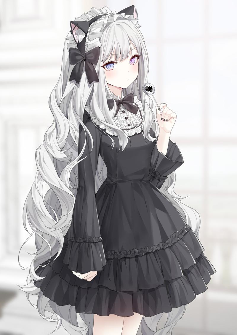 二次元少女# 银发异瞳美少女  手里的棒棒糖可以给我吃吗?