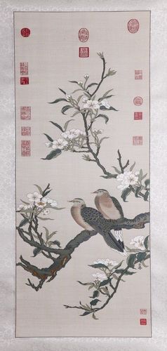 宋--沈子蕃--缂丝卷轴--《花鸟》 台北故宫博物院藏