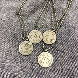 ins同款史露比查理一家人合金项链小狗头像镜面配饰露西圆牌圆片