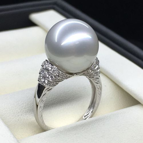 白珍珠戒指18k金正镜面强光1314mm冷白白色海水手饰