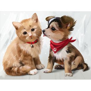 新款5d十字绣小猫与小狗diy钻石画外贸专供wish速卖通亚马逊ebay