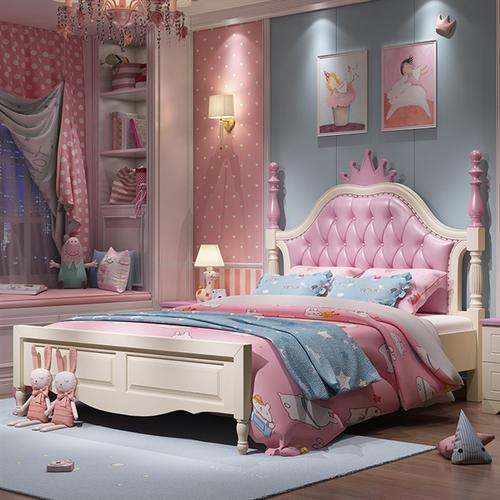 实木儿童床女孩 公主床少女梦幻城堡粉色床欧式女童床1.2米单人床图片