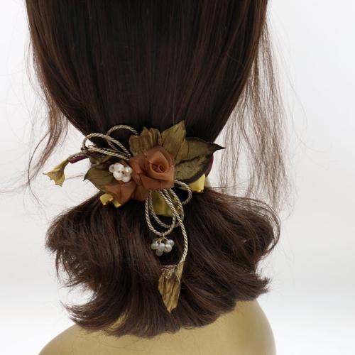 夹子头饰发夹妈妈款中年优雅大气咖啡色布艺盘发女头饰横夹扭扭夹