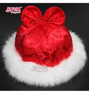 超漂亮的手工真兔毛唐装棉帽宝宝帽子冬季儿童帽满月百天周岁新年