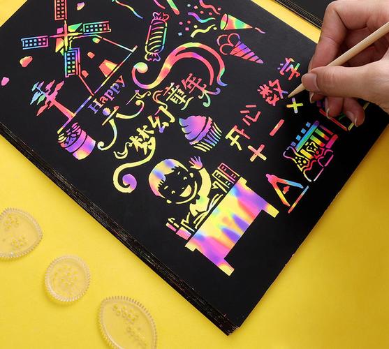 儿童炫彩刮画纸刮刮画彩色小学生幼儿园刮刮纸挂画8k4ka416k100张1-3