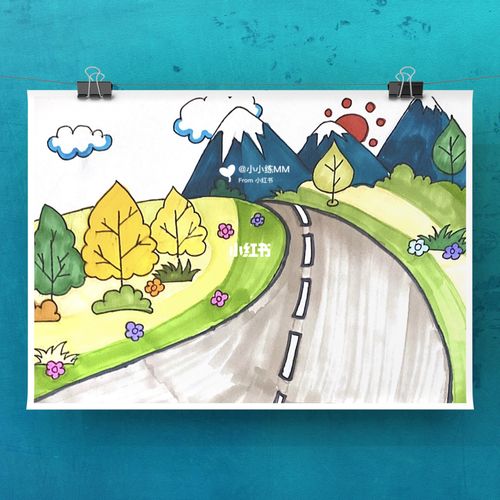 (63/100)森林之路|雪山|儿童画|马克笔_儿童画_马克笔