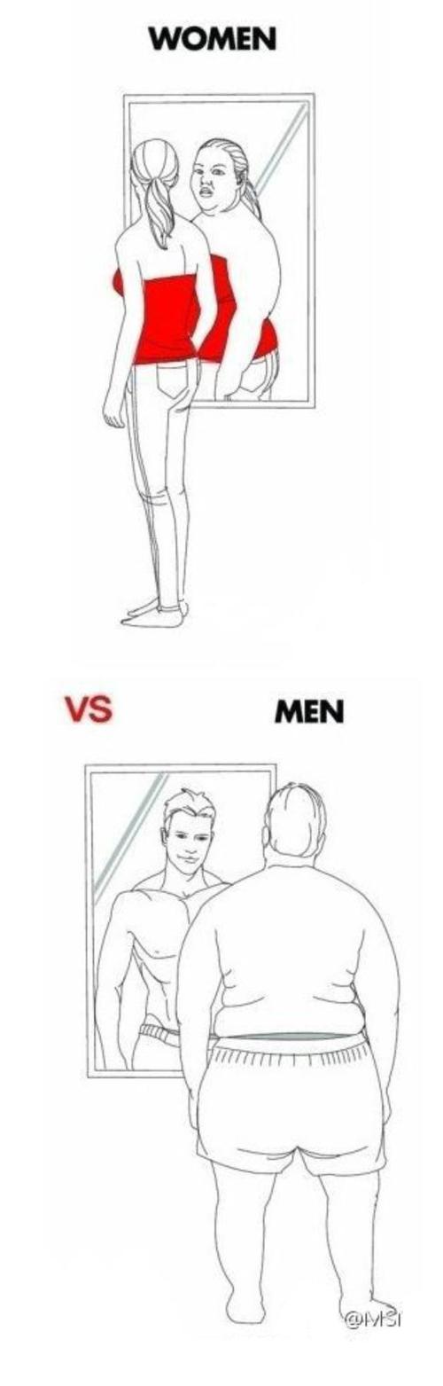 【呵呵】一张图告诉你男女照镜子时的区别