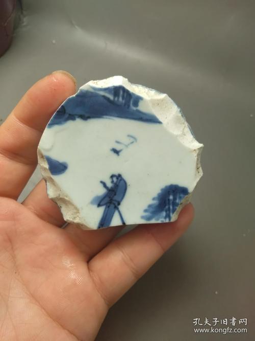 明代天启青花山水人物瓷片标本