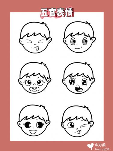 儿童画简笔画常见素材-五官表情12款_简笔画_儿童画_素材_发型_文化
