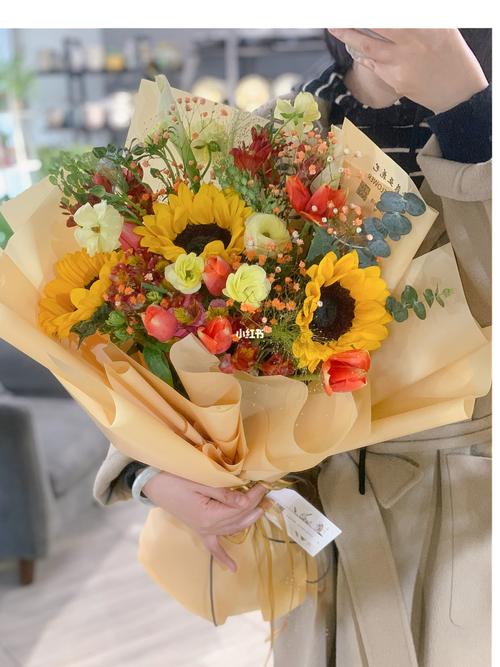 "橙"心如意 郁金香向日葵暖色系混合花束_花束_郁金香