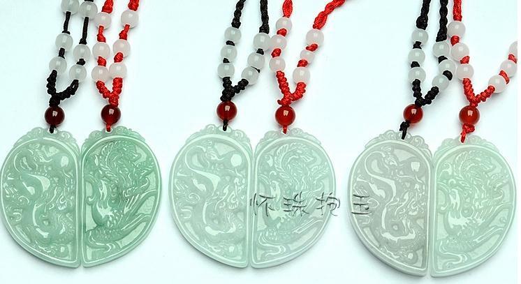 缅甸翡翠吊坠心形龙凤对玉佩龙凤生肖玉坠龙凤属相玉 男女款