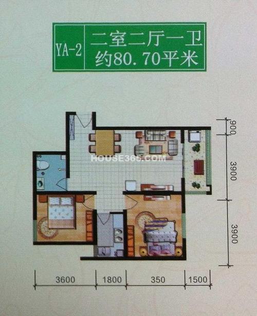 丰硕佳园ya-2户型两室两厅一厨一卫80.70㎡