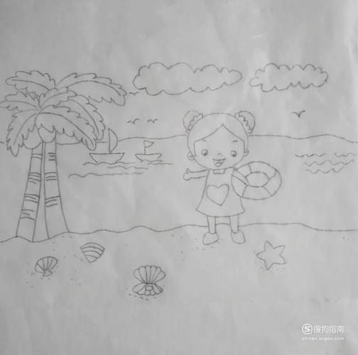 夏天美丽的海边简单画法