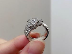 二手99新cartier卡地亚panthere系列18k白金满钻豹子戒指