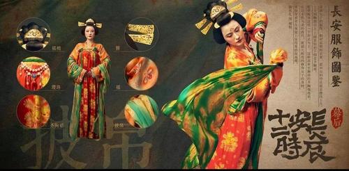 盛唐时期女子上着短衫,下着齐胸裙, 在以丰胸为美的唐朝, 这种服饰能