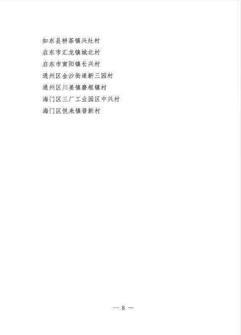 如东县列入培育名单的示范村,先进村各8个.