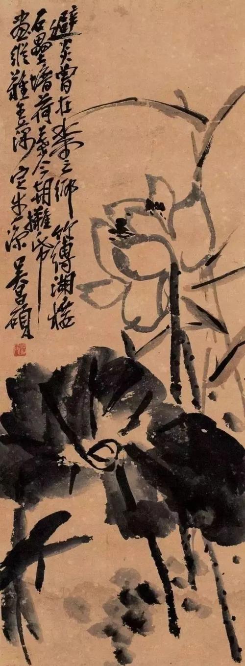 吴昌硕画荷,酣畅淋漓有气势!