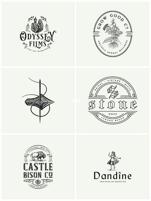 一组复古风格logo设计案例share‖复古_复古风_复古_卡通_酒吧_花店