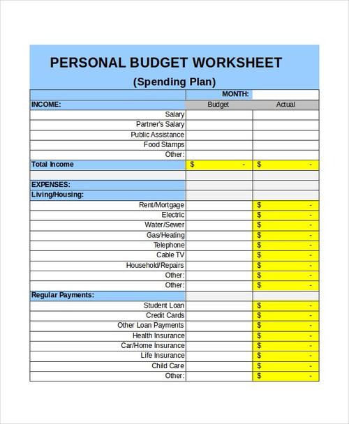 7 simple monthly budget template