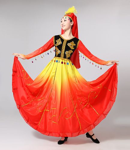 新疆舞蹈演出服装大摆裙女装成人少数民族舞蹈长裙新款维族连衣裙