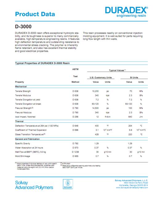 物性表_索尔维 ppsu 美国苏威 d-3000 datasheet.pdf
