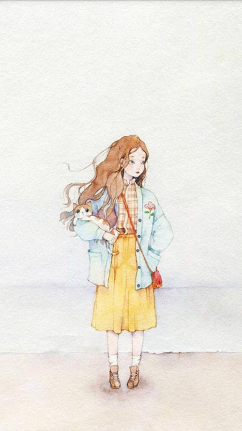 小清新手绘女孩手机壁纸锁屏