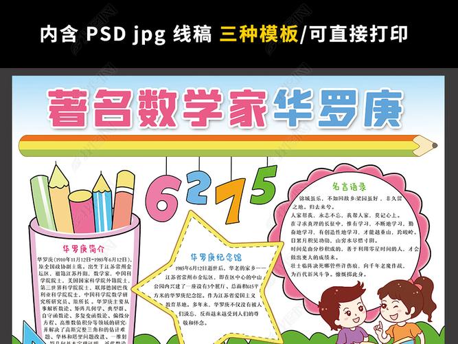 原创著名数学家华罗庚手抄报数学小报电子边框模板