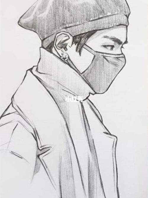 人物速写素描戴口罩_速写_素描_文化_绘画