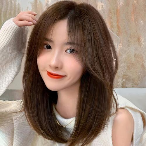 八字刘海光头假发女全头套中长发真人发丝自然整顶长直发扎马尾发