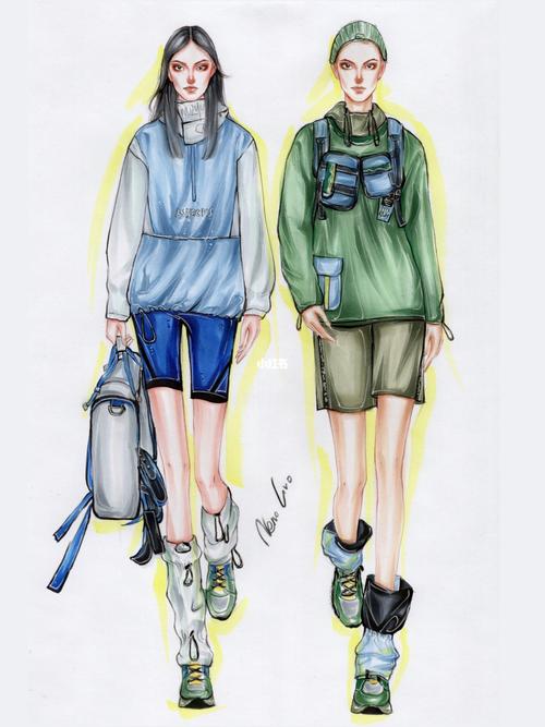 服装效果图运动装双人组合_运动装_手绘_服装设计_马克笔_服装设计