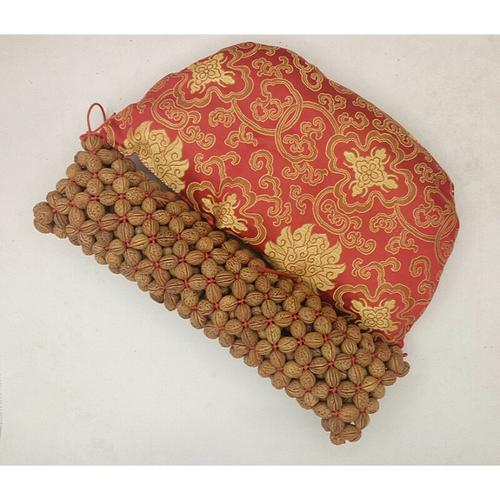 山核桃颈椎桃核枕头纯手工编制透气牵引矫正颈椎痛专用枕红色长39直径