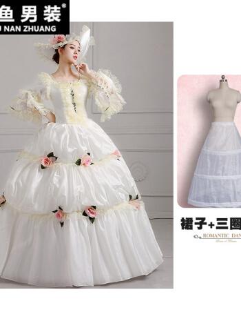 【欧式宫廷礼服演出服女】白色晚礼裙复古舞台装古典派对礼仪影楼摄影