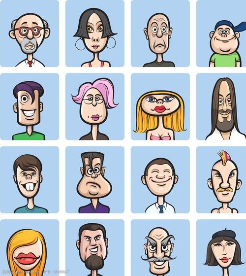 关键词:人物头像 卡通人脸 漫画 女性 手绘头像 男人头像 人物插图