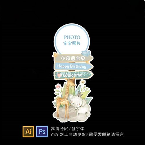 森系水彩小动物宝宝宴生日周岁百天迎宾牌指示牌路引psd设计素材