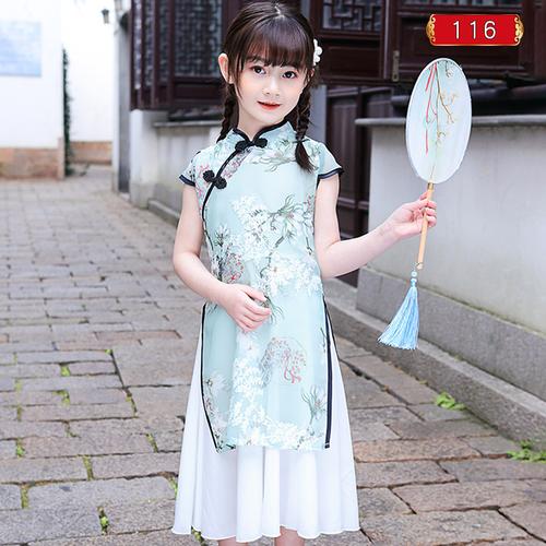 花样童依儿童裙子时尚童装2021夏季汉服儿童旗袍裙女童中国风连衣裙