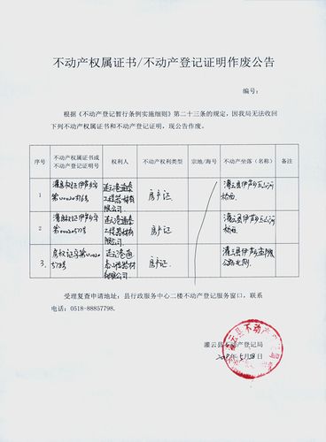 不动产权属证书/不动产登记证明作废公告—连云港通泰工程器材有限
