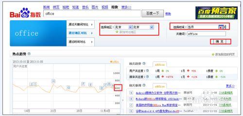 选择区域"北京"与时间"当月"后输入关键词"office"后确定.