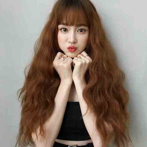 假发女长发网红脏橘羊毛卷空气刘海自然卷大波浪圆脸长卷发全头套