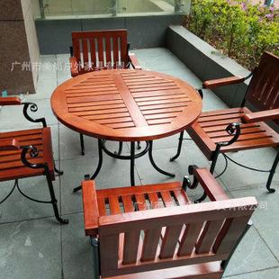 进口木户外家具 铁木结构休闲桌椅 花园小区桌椅