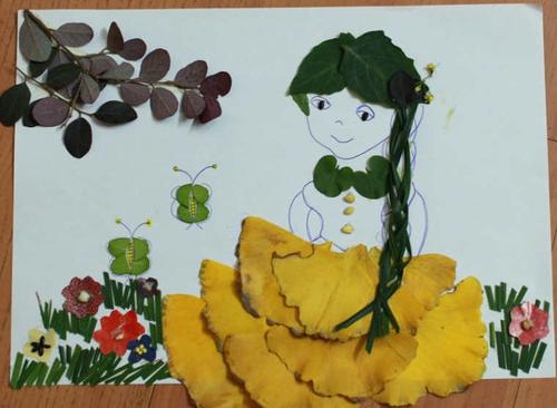 最简单的树叶粘贴画人_儿童人物树叶贴画作品图片大全