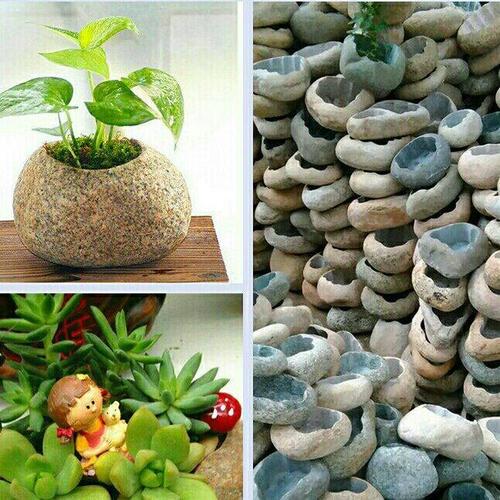 天然鹅卵石花盆石头花盆高档植物用盆水培盆栽家具办公室摆件