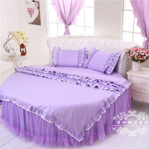 紫色圆床四件套粉色公主蕾丝四件套床裙床罩式定制圆床品床裙床笠