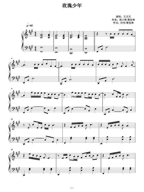 玫瑰少年钢琴谱