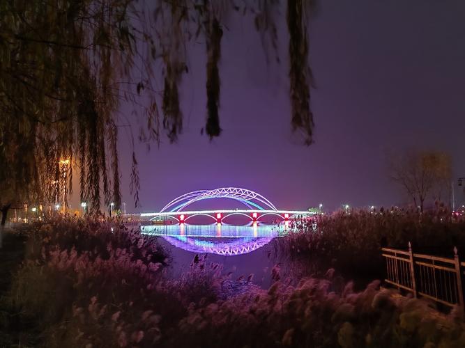 晚上在阳谷南湖逛逛走走路看看景很舒坦