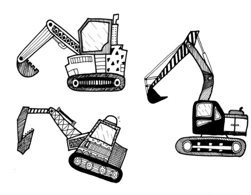 简笔画  线描画  素材|线描挖掘机_简笔画_机械_铅笔