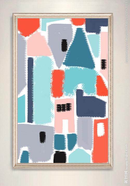 简约手绘色块现代装饰画图片