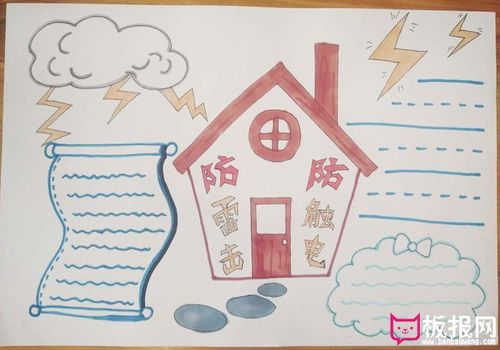 夏季防雷电手抄报版面设计,防雷电防触电